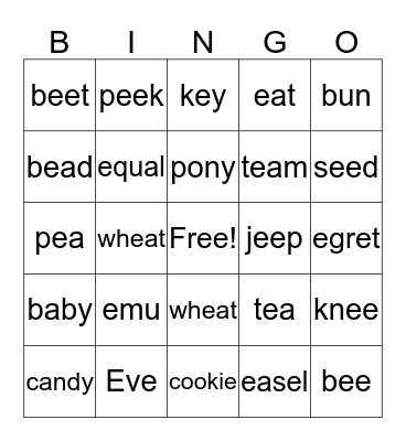 Vowel Fun Bingo Card