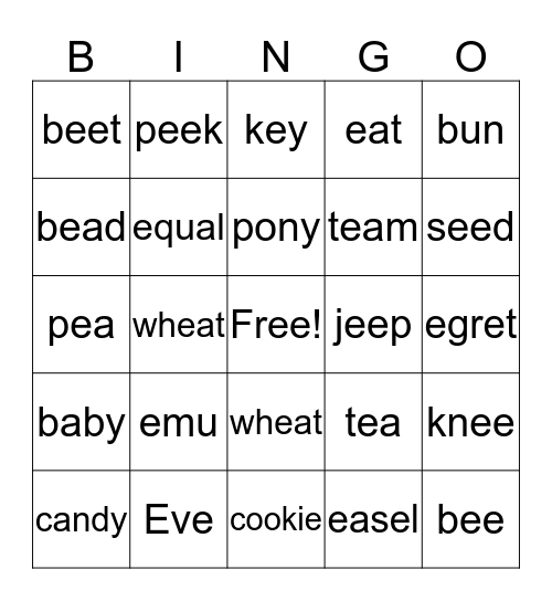 Vowel Fun Bingo Card