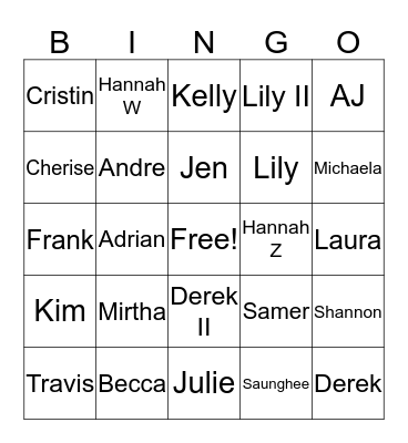 US TA Bingo! Bingo Card