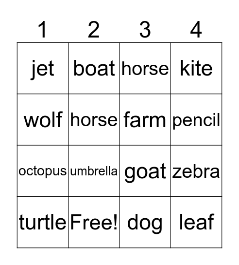 Letter and Sound Recognition Bingo Card