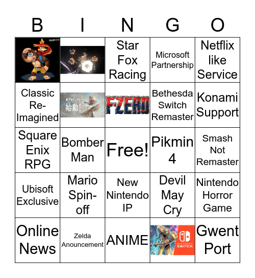 Nintendo E3 2018 Bingo Card