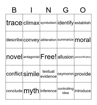 ELA Bingo Card