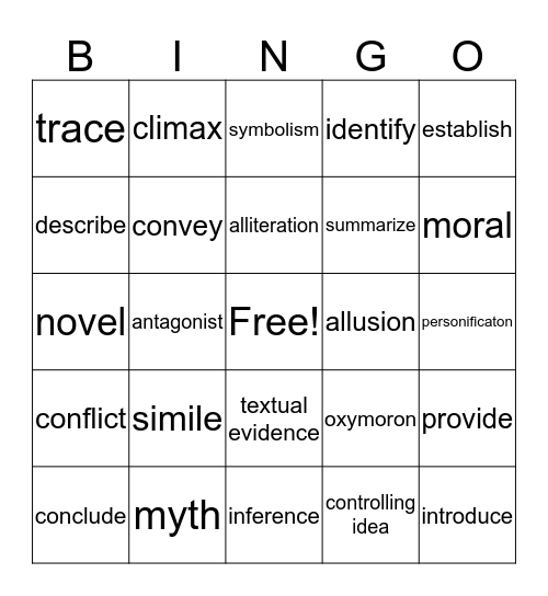 ELA Bingo Card