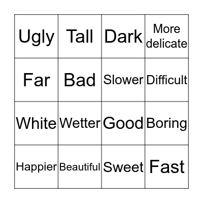 ADJECTIVES Bingo Card