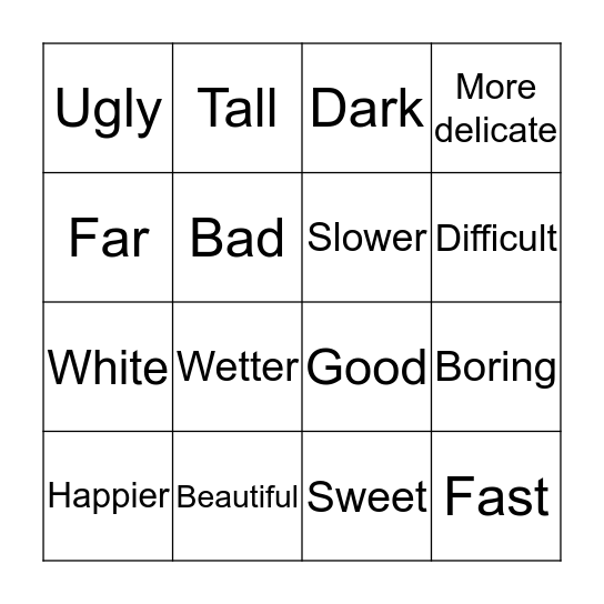 ADJECTIVES Bingo Card