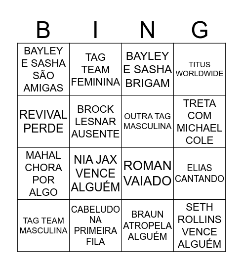 BINGO DO RAW Bingo Card