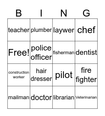 Community Helpers Bingo Card