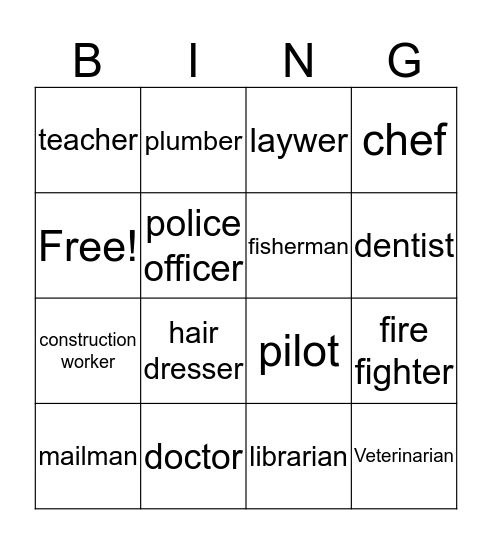 Community Helpers Bingo Card