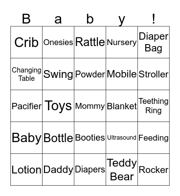 Baby Bean Bingo Card