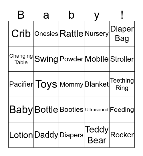 Baby Bean Bingo Card