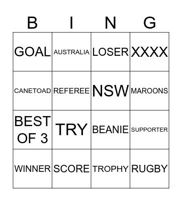 STATE OPF ORIGIN Bingo Card