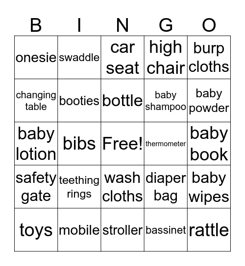 Baby Shower Bingo Card
