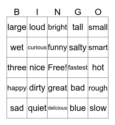 Adjective Bingo Card