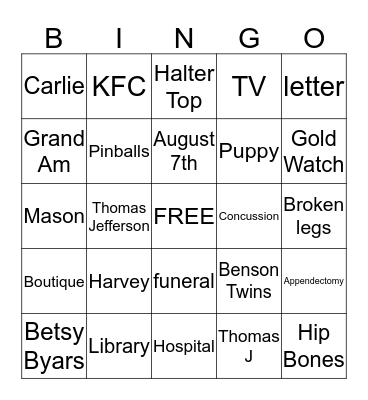 "The Pinballs" Bingo Card