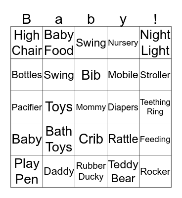 Baby Bean Bingo Card