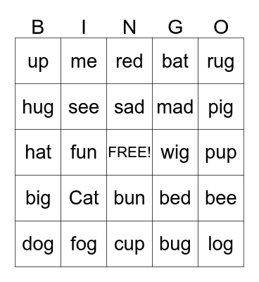 Rhyming Bingo Card