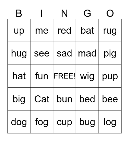Rhyming Bingo Card
