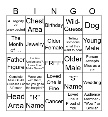 Caputo Psychic Bingo Card