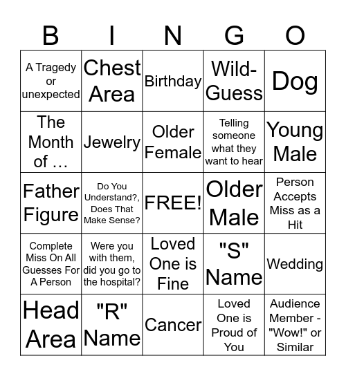 Caputo Psychic Bingo Card