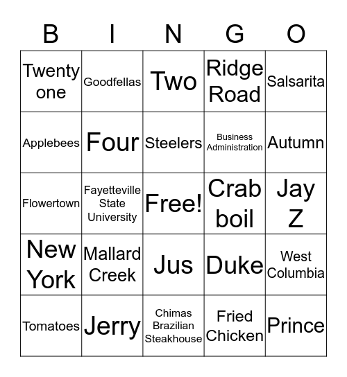 Justin's Tee Off Bingo Card