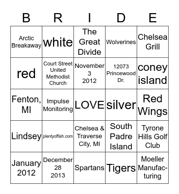 Alicia is getting married! Bingo Card