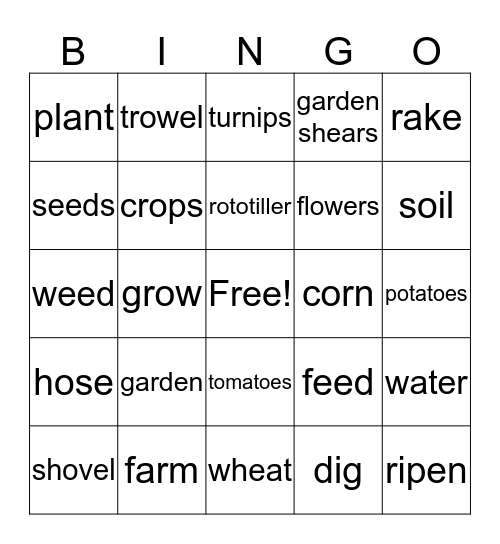 Garden and Farm Bingo Card