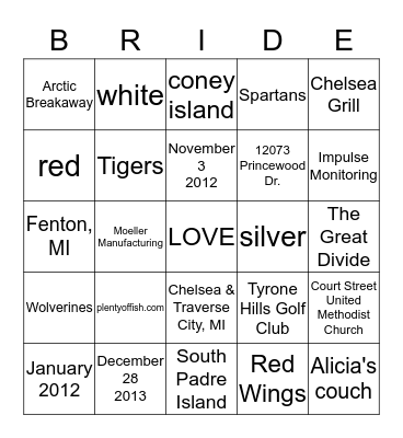 Alicia is getting married! Bingo Card