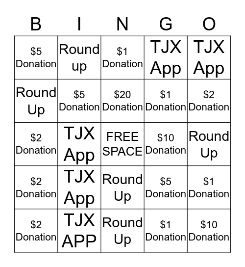 Charity Bingo Card