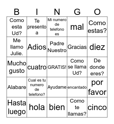 Leccion Preliminar Bingo Card