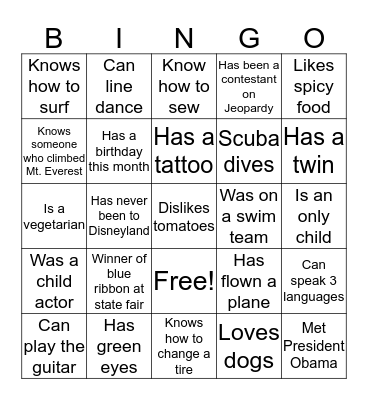Icebreaker Bingo Card