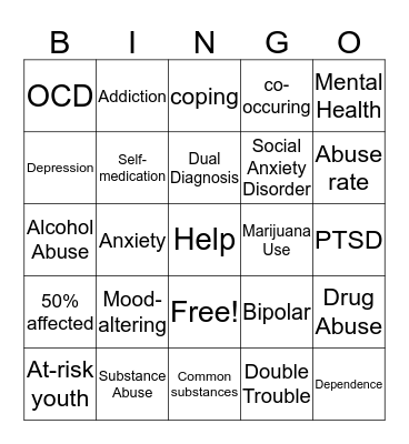 Mental Health & Substance Abuse BINGO Card