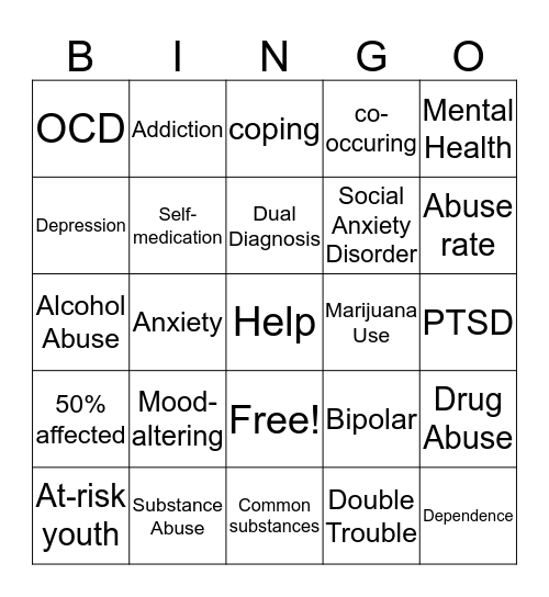 Mental Health & Substance Abuse BINGO Card