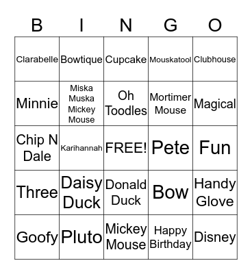 Minnie  Mouse Bingo Card