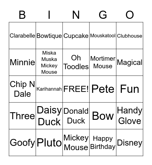Minnie  Mouse Bingo Card