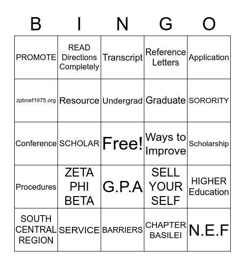 SCHOLARSHIP BINGO Card