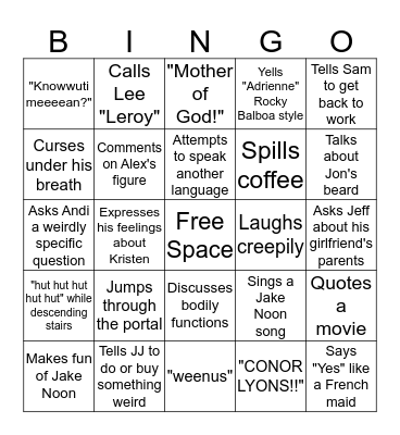 Greg-isms Galore Bingo Card