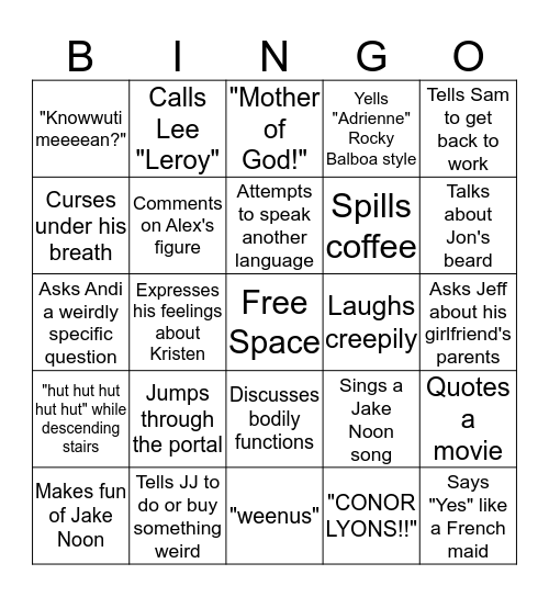 Greg-isms Galore Bingo Card