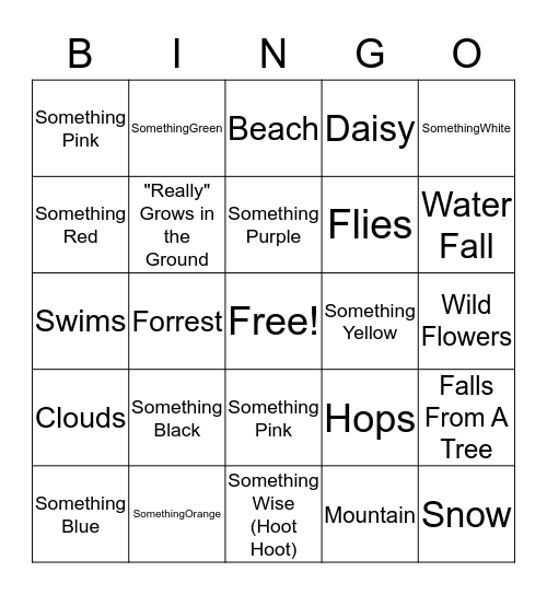 I Spy BINGO Card