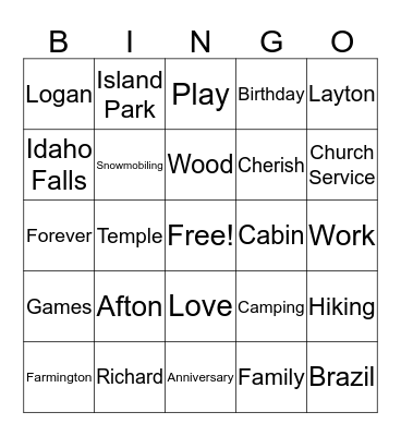Wood Family Bingo Card