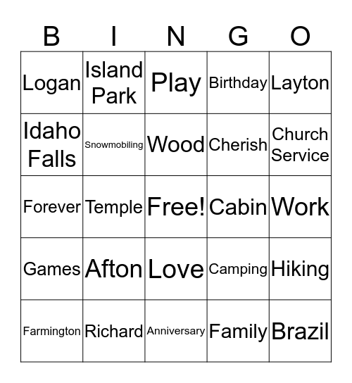 Wood Family Bingo Card