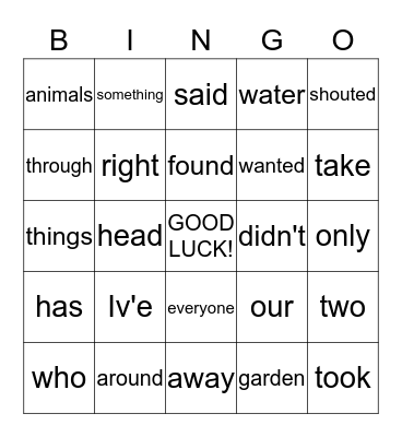 TRICKY WORDS Bingo Card