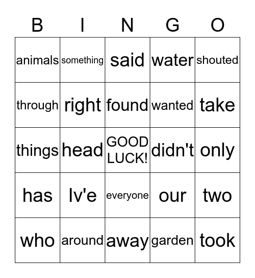 TRICKY WORDS Bingo Card