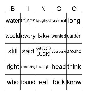 TRICKY WORDS Bingo Card