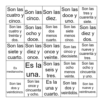 La Hora Bingo Card