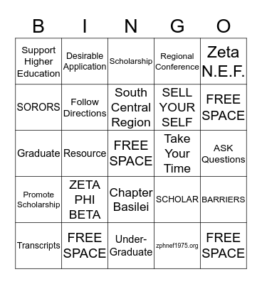 SCHOLARSHIP BINGO Card