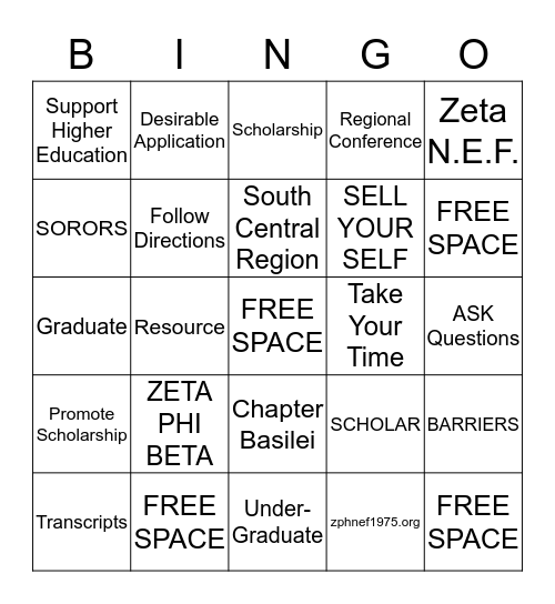 SCHOLARSHIP BINGO Card