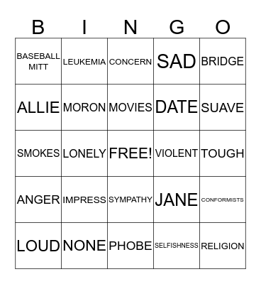 Catcher test two Bingo Card