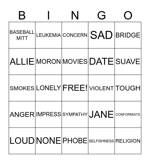 Catcher test two Bingo Card