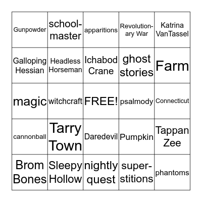 The Legend of Sleepy Hollow Bingo Card