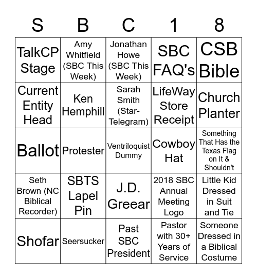 #SBCAM18 Bingo Card